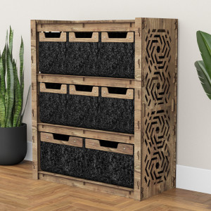 Hexagonica Комод на 8 ящиков черные корзинки Chevron 6М+2В (900В х 750Ш х 345Г)