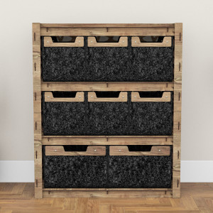Hexagonica Комод на 8 ящиков черные корзинки Stones 6М+2В (900В х 750Ш х 345Г)