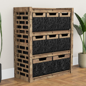 Hexagonica Комод на 8 ящиков черные корзинки Brickwall 6М+2В (900В х 750Ш х 345Г)