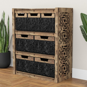 Hexagonica Комод на 7 ящиков черные корзинки Chevron 3М+4В (900В х 750Ш х 345Г)