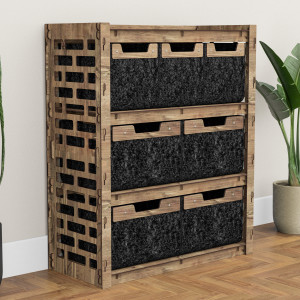 Hexagonica Комод на 7 ящиков черные корзинки Brickwall 3М+4В (900В х 750Ш х 345Г)