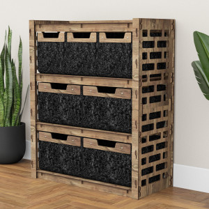 Hexagonica Комод на 7 ящиков черные корзинки Brickwall 3М+4В (900В х 750Ш х 345Г)