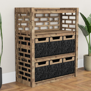 Hexagonica Комод на 6 ящиков черные корзинки Brickwall 6М (900В х 750Ш х 345Г)