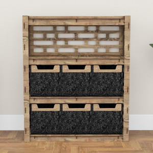 Hexagonica Комод на 6 ящиков черные корзинки Brickwall 6М (900В х 750Ш х 345Г)