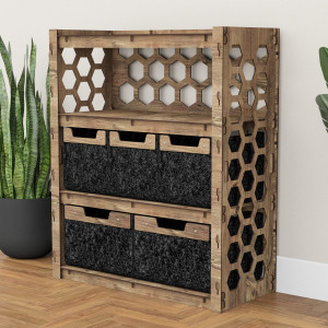 Hexagonica Комод на 5 ящиков черные корзинки Honeycomb 3М+2В (900В х 750Ш х 345Г)