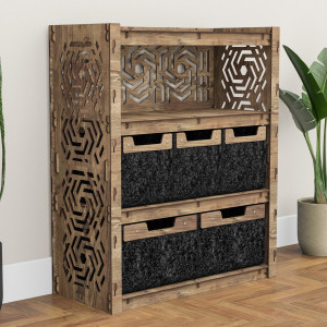 Hexagonica Комод на 5 ящиков черные корзинки Chevron 3М+2В (900В х 750Ш х 345Г)