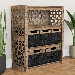 Hexagonica Комод на 5 ящиков черные корзинки Arabic 3М+2В (900В х 750Ш х 345Г)