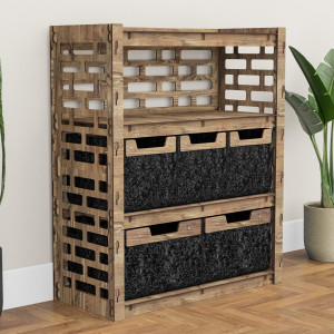 Hexagonica Комод на 5 ящиков черные корзинки Brickwall 3М+2В (900В х 750Ш х 345Г)