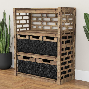 Hexagonica Комод на 5 шухляд чорні кошики Brickwall 3М+2В (900В х 750Ш х 345Г)