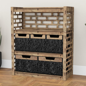 Hexagonica Комод на 5 шухляд чорні кошики Brickwall 3М+2В (900В х 750Ш х 345Г)