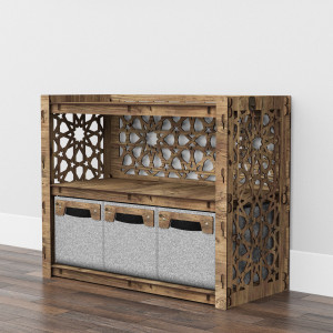 Hexagonica Низкий Комод на 3 ящика серые корзинки Arabic 3М (600В х 750Ш х 345Г)