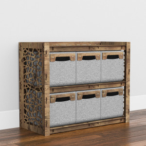 Hexagonica Низкий Комод 6 ящиков серые корзинки Stones 6М (600В х 750Ш х 345Г)