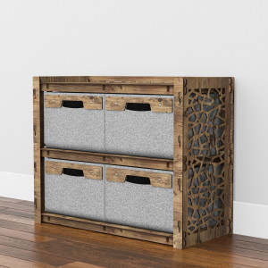 Hexagonica Низкий Комод на 4 ящика серые корзинки Stones 4В (600В х 750Ш х 345Г)