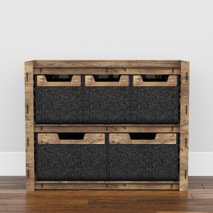 Hexagonica Низкий Комод  на 5 ящиков черные корзинки Stones 3М+2В (600В х 750Ш х 345Г)