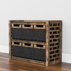 Hexagonica Низкий Комод на 6 ящиков черные корзинки Brickwall 6М (600В х 750Ш х 345Г)