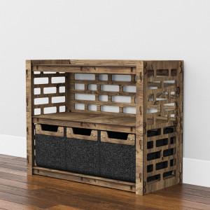 Hexagonica Низкий Комод на 3 ящика черные корзинки Brickwall 3М (600В х 750Ш х 345Г)