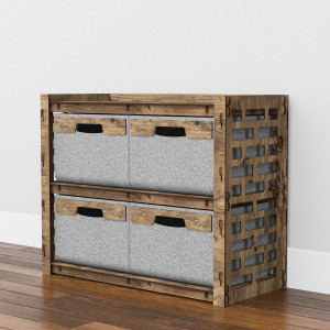 Hexagonica Низкий Комод на 4 ящика серые корзинки Brickwall 4В (600В х 750Ш х 345Г)