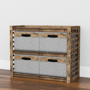 Hexagonica Низкий Комод на 4 ящика серые корзинки Brickwall 4В (600В х 750Ш х 345Г)