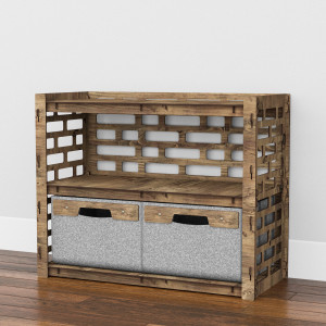 Hexagonica Низкий Комод на 2 ящика серые корзинки Brickwall 2В (600В х 750Ш х 345Г)