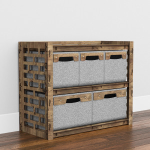 Hexagonica Низкий Комод на 5 ящиков серые корзинки Brickwall 3М+2В (600В х 750Ш х 345Г)