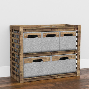 Hexagonica Низкий Комод на 5 ящиков серые корзинки Brickwall 3М+2В (600В х 750Ш х 345Г)