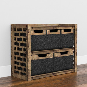 Hexagonica Низкий Комод  на 5 ящиков черные корзинки Brickwall 3М+2В (600В х 750Ш х 345Г)