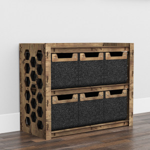 Hexagonica Низький Комод на 6 шухляд чорні кошики Honeycomb 6М (600В х 750Ш х 345Г)