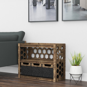 Hexagonica Низкий Комод на 3 ящика черные корзинки Honeycomb 3М (600В х 750Ш х 345Г)