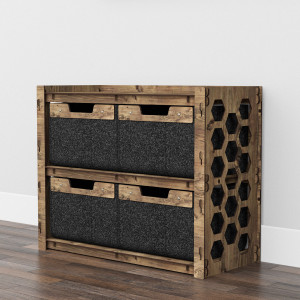 Hexagonica Низкий Комод на 4 ящика черные корзинки Honeycomb 4В (600В х 750Ш х 345Г)