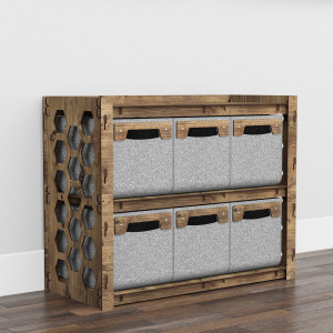Hexagonica Низький Комод 6 шухляд сірі кошики Honeycomb 6М (600В х 750Ш х 345Г)