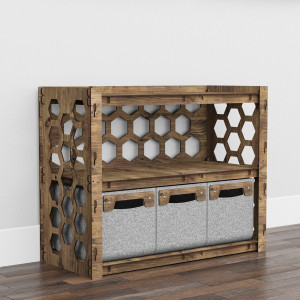 Hexagonica Низкий Комод на 3 ящика серые корзинки Honeycomb 3М (600В х 750Ш х 345Г)