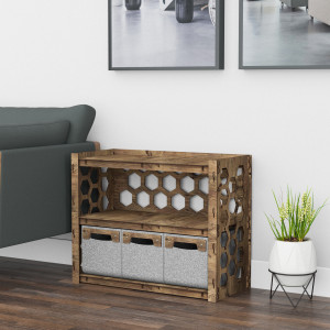 Hexagonica Низкий Комод на 3 ящика серые корзинки Honeycomb 3М (600В х 750Ш х 345Г)