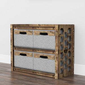 Hexagonica Низкий Комод на 4 ящика серые корзинки Honeycomb 4В (600В х 750Ш х 345Г)
