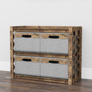 Hexagonica Низкий Комод на 4 ящика серые корзинки Honeycomb 4В (600В х 750Ш х 345Г)