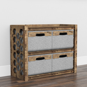 Hexagonica Низкий Комод на 4 ящика серые корзинки Honeycomb 4В (600В х 750Ш х 345Г)