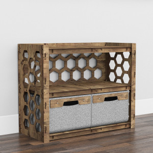 Hexagonica Низкий Комод на 2 ящика серые корзинки Honeycomb 2В (600В х 750Ш х 345Г)
