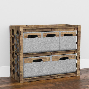 Hexagonica Низкий Комод на 5 ящиков серые корзинки Honeycomb 3М+2В (600В х 750Ш х 345Г)