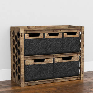 Hexagonica Низкий Комод  на 5 ящиков черные корзинки Honeycomb 3М+2В (600В х 750Ш х 345Г)