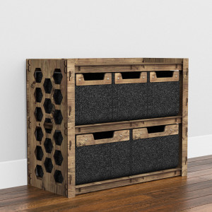Hexagonica Низкий Комод  на 5 ящиков черные корзинки Honeycomb 3М+2В (600В х 750Ш х 345Г)