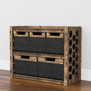 Hexagonica Низкий Комод  на 5 ящиков черные корзинки Honeycomb 3М+2В (600В х 750Ш х 345Г)