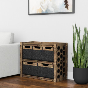 Hexagonica Низкий Комод  на 5 ящиков черные корзинки Honeycomb 3М+2В (600В х 750Ш х 345Г)
