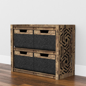 Hexagonica Низкий Комод на 4 ящика черные корзинки Chevron 4В (600В х 750Ш х 345Г)