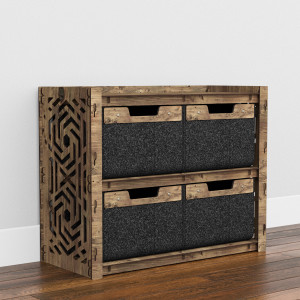 Hexagonica Низкий Комод на 4 ящика черные корзинки Chevron 4В (600В х 750Ш х 345Г)