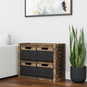 Hexagonica Низкий Комод на 4 ящика черные корзинки Chevron 4В (600В х 750Ш х 345Г)