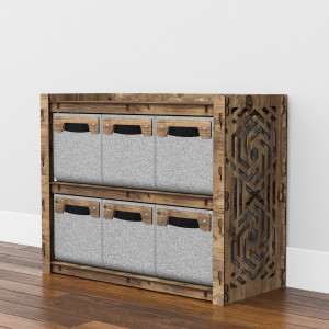 Hexagonica Низкий Комод 6 ящиков серые корзинки Chevron 6М (600В х 750Ш х 345Г)