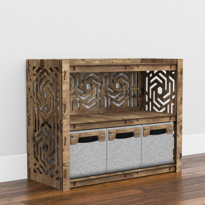 Hexagonica Низкий Комод на 3 ящика серые корзинки Chevron 3М (600В х 750Ш х 345Г)