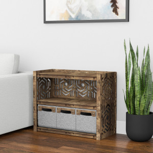 Hexagonica Низкий Комод на 3 ящика серые корзинки Chevron 3М (600В х 750Ш х 345Г)