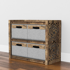 Hexagonica Низкий Комод на 4 ящика серые корзинки Chevron 4В (600В х 750Ш х 345Г)